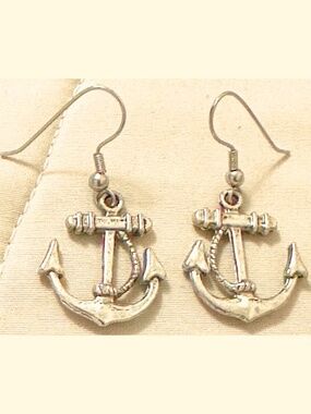 Handmade Stainless Steel Hook Silver Tone Anchor Nautical Dangle Earrings Beach